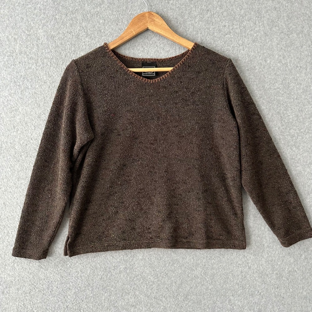 Vintage 90s Ouray Sportswear Knit Sweater Medium Earth Tone Brown Made in USA